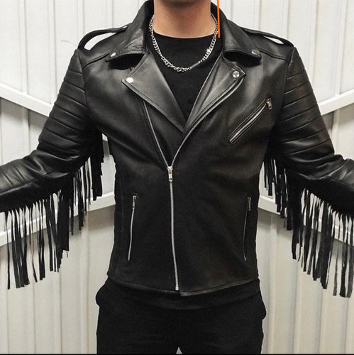 MEXI MOTO FRINGED LEATHER JACKET MENS